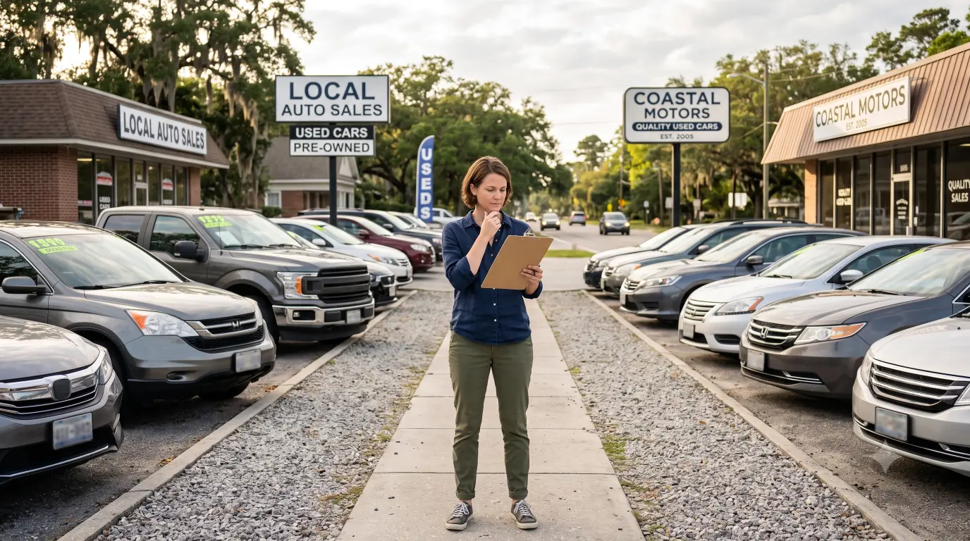 Compare local used car dealers quickly using a practical checklist for trust, financing clarity, vehicle condition, warranty details, customer service.