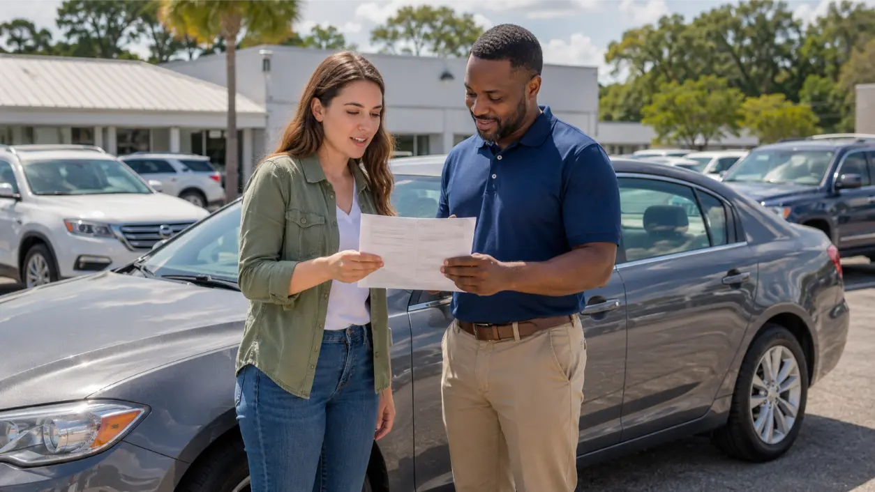 A lease here pay here first time buyer should understand ownership, biweekly payments, mileage, warranty, early termination, documents, and purchase options before signing.